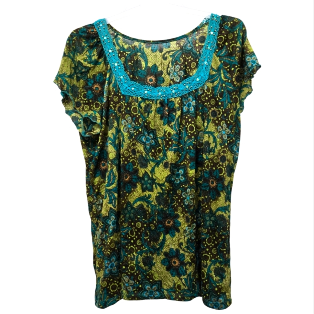 ``T25934 Green Paisley Floral Print Tunic